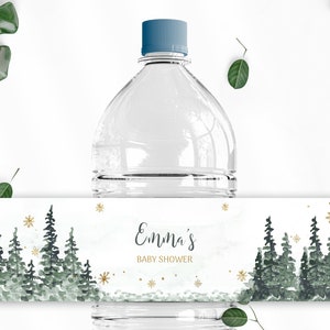 Winter Forest Baby Shower Bottle Label: Gender Neutral (Instant Download)