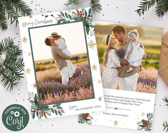 Modèle de carte photo de Noël modifiable : carte de famille pour les fêtes (numérique)