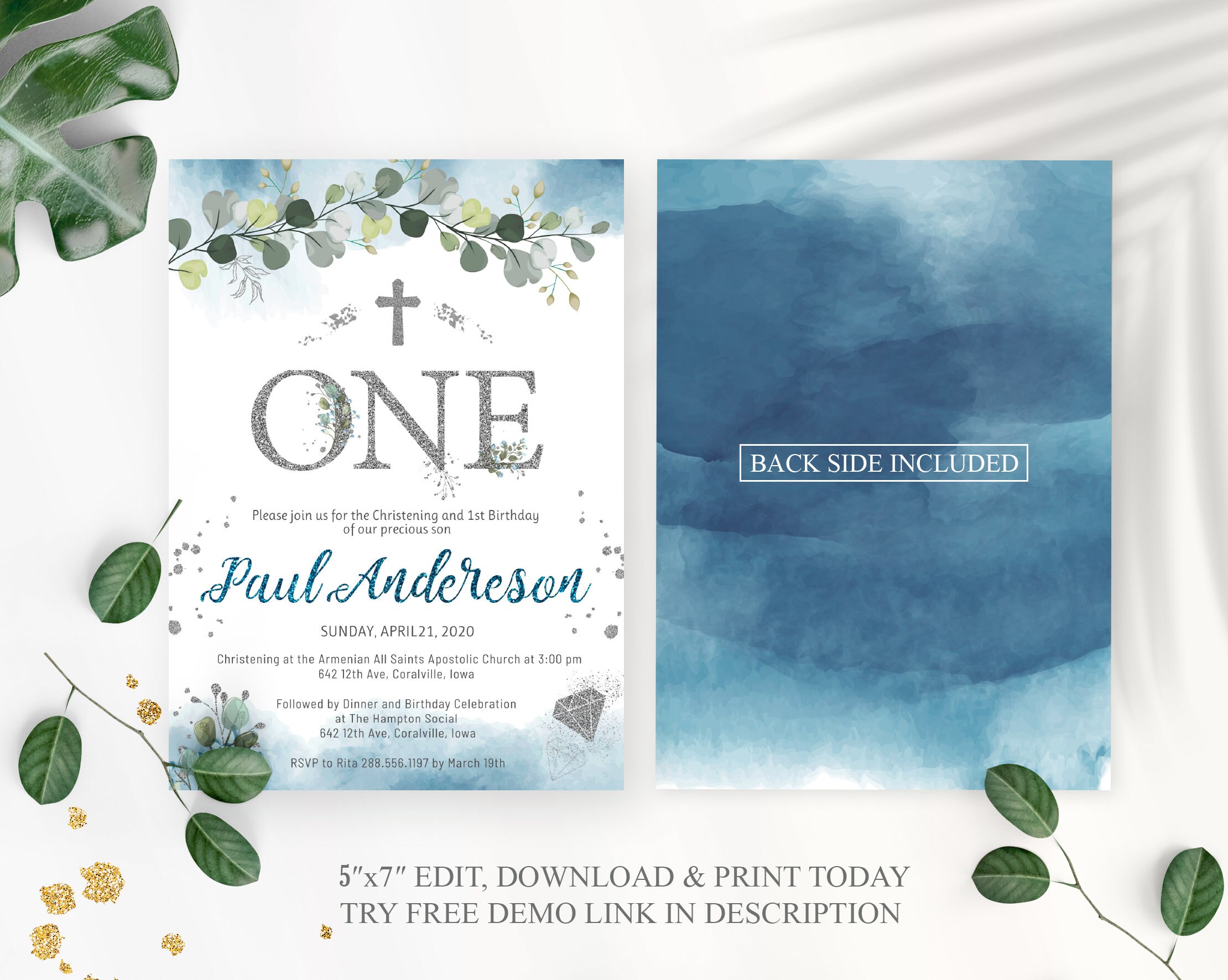 Boy christening and first birthday invitation. Baptism and 1st Etsy