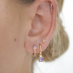 petite hoop lilac CZ * petite hoop with purple stone * pink CZ earring * small hoop gold * purple cubic zirconia * mini hoop gold