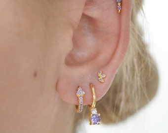 petite hoop lilac CZ * petite hoop with purple stone * pink CZ earring * small hoop gold * purple cubic zirconia * mini hoop gold