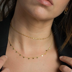 necklace with mini plates * delicate chain gold * small coins necklace * dainty ladies necklace * tiny chain woman * delicate gold jewelry