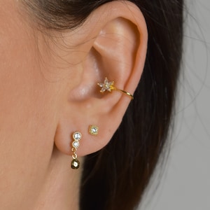 CZ ear studs with pendant gold * small ear studs * dainty gold CZ ear studs *minimalist silver stud *jewelry gold *delicate ear studs silver