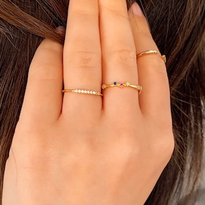 Delicate ring * gold ring with zirconia * dainty ring silver * stacking ring gold * thin ring zirconia * gold jewelry * modern stacking ring