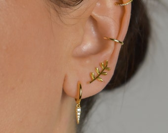 Trepador de orejas * Trepador de orejas oro * hojas de oro * hojas de plata * pendientes minimalistas oro * joyería plata * Trepador de orejas plata