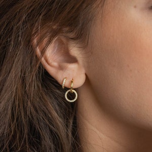 Earrings with CZ pendant * Filigree earrings zirconia wreath * Gold CZ Hoop * Hanging earring * mini hoop gold * Earrings with pendant