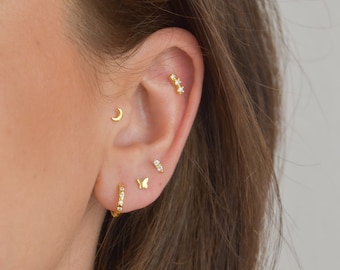 Kleines Mond Piercing * Helix Piercing * Gold  Conch Piercing * Sterling Silber 925 * minimalistisch * Schmuck Gold * Tragus Piercing gold