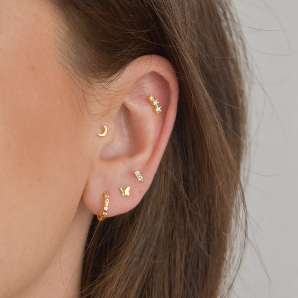 Tiny Moon Piercing * Helix Moon Piercing * Gold Conch Piercing * Sterling Silver 925 * minimalist * Jewelry Gold * Tragus Piercing gold *