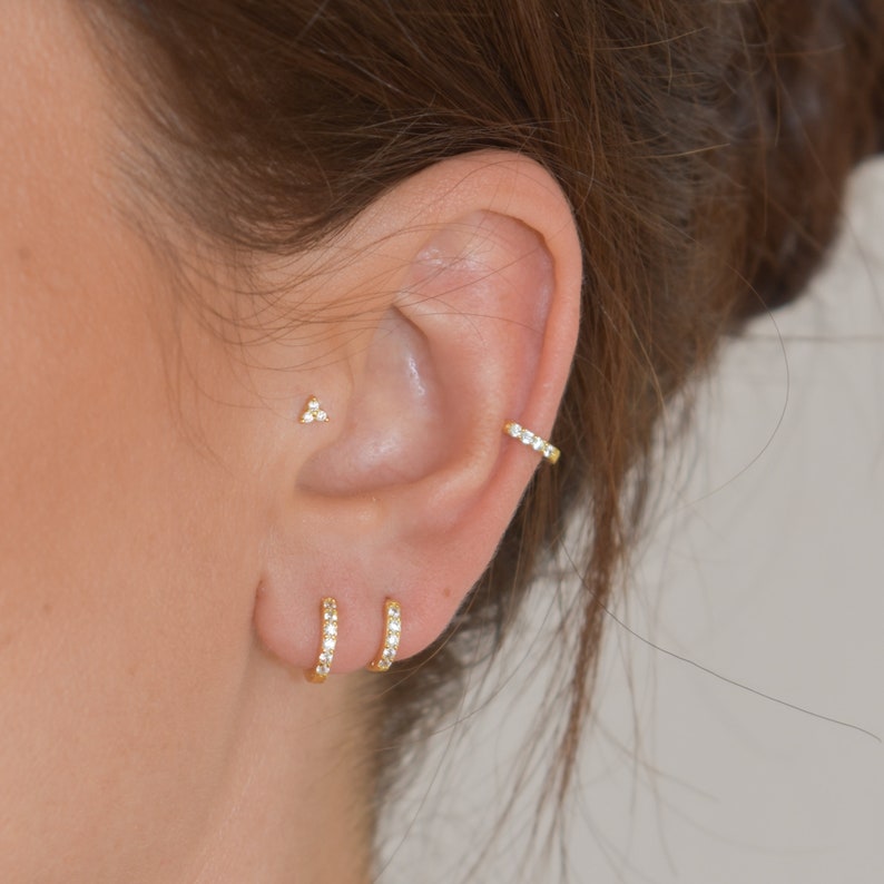 Tiny CZ Piercing Helix Piercing Gold Conch CZ Piercing Sterling Silver 925 minimalist Jewelry Gold Tragus Piercing gold zdjęcie 5