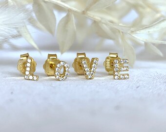 Alphabet CZ ear studs * letters ear studs gold * fine initials ear studs gold * fine ear studs gold * gold jewelry * CZ ear studs