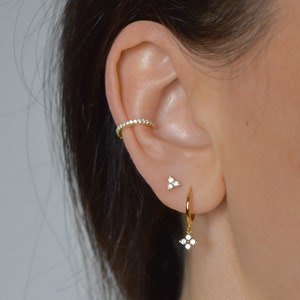Hoop with CZ pendant * tiny earrings * Gold CZ hoop charm * Sterling silver 925 * minimalist * delicate hoops * dainty hoops * dangle charm