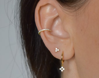 Hoop with CZ pendant * tiny earrings * Gold CZ hoop charm * Sterling silver 925 * minimalist * delicate hoops * dainty hoops * dangle charm