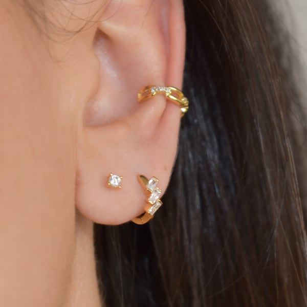 Tiny ear stud gold * Black zirconia ear stud * Delicate ear stud Black CZ * Gold CZ ear stud * Jewellery gold * tiny stud silver * dainty