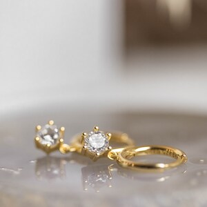 Hoop With CZ Pendant Tiny Earrings Gold CZ Hoop Charm Sterling Silver ...