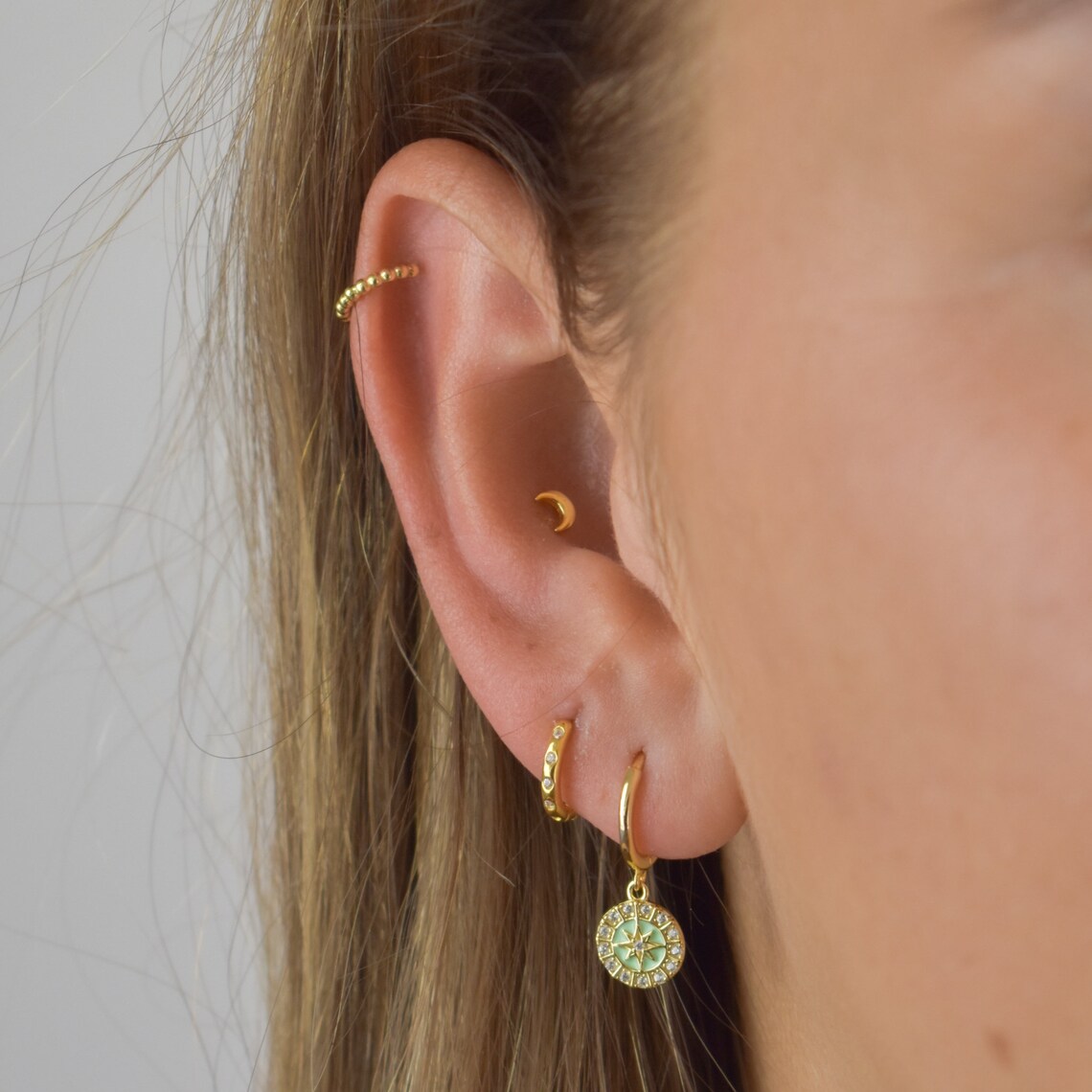 Tiny Moon Piercing Helix Moon Piercing Gold Conch Piercing Etsy