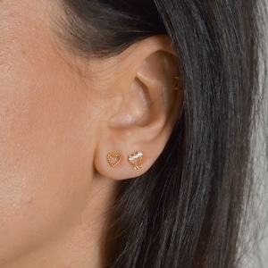 Dainty CZ ear stud chain * small CZ ear studs silver * gold ear studs * tiny earring with chain silver * jewelry gold * chain earring gold