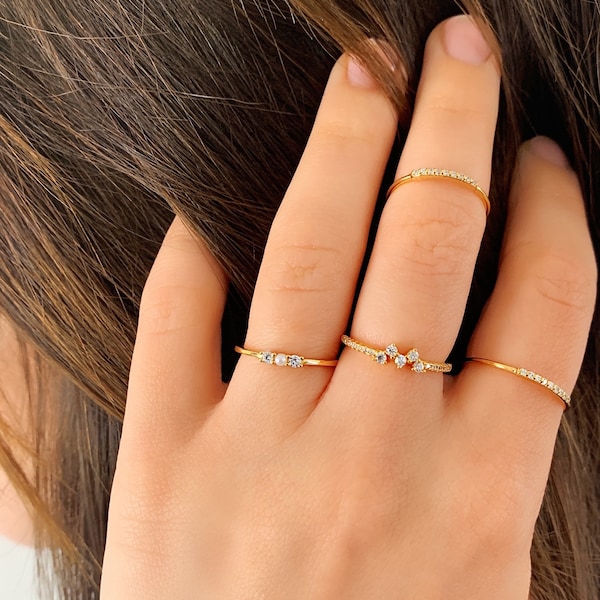 Zierlicher CZ Ring mit Perle * Goldring mit Zirkonia * minimalistischer Ring * Stapelring gold *dünner Ring *zarter Ring Perle *Gold Schmuck