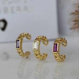 Ear Cuff Gold * dainty ear cuff gold * sterling silver ear cuff * braided cuff * ear cuff purple stone * ear cuff pink zirconia gemstone