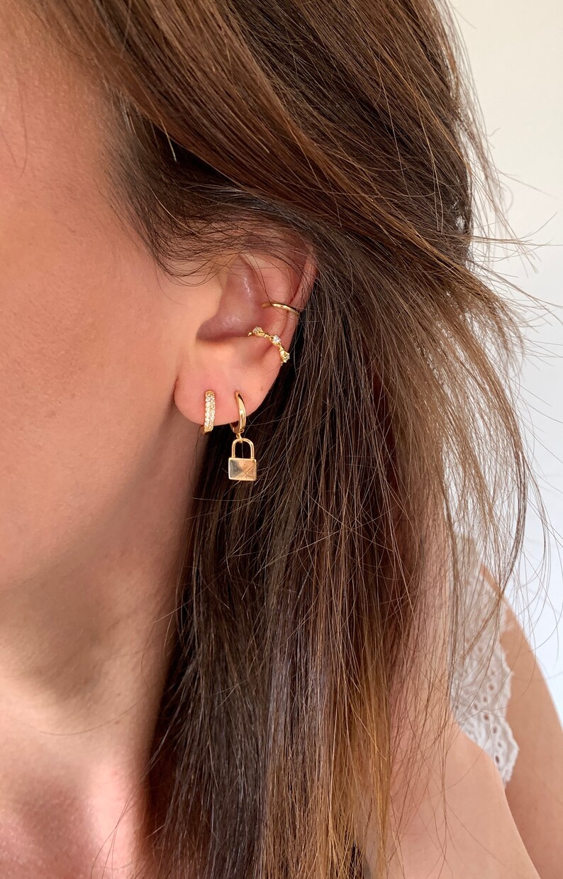 Earrings with lock pendant lock shaped dangling pendant Etsy