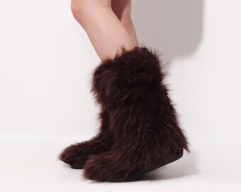 flat furry boots