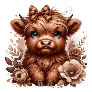 10 PNG Images Brown Highland Cows Transparent Background Clipart Digital Download