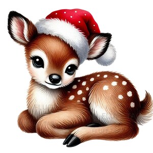 Deer Santa Hat Aquarell 15 PNG Bilder Transparenter Hintergrund Weihnachtscliparts