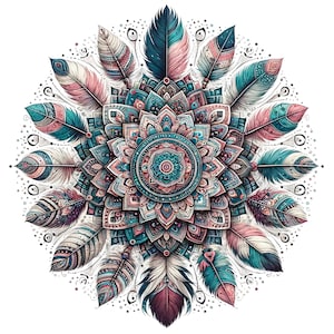 Mandala plumes, 10 images PNG, fond transparent Clipart