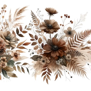 Marrom Boho Floral PNG 12 Imagens Clipart