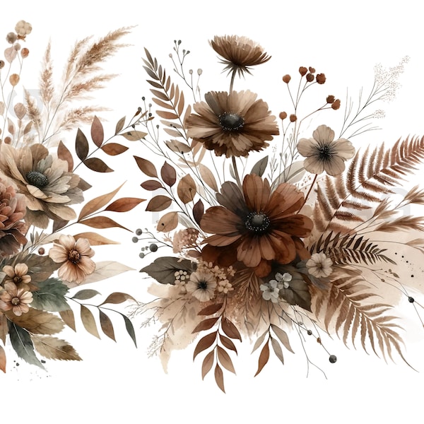 Braun Boho Blumen PNG 12 Bilder Clipart