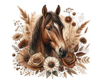 Horse Clipart PNG 10 Images Brown Boho Floral Transparent Background Commercial Use