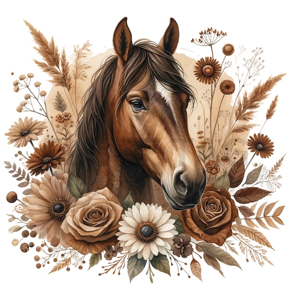 Horse Clipart PNG 10 Images Brown Boho Floral Transparent Background Commercial Use