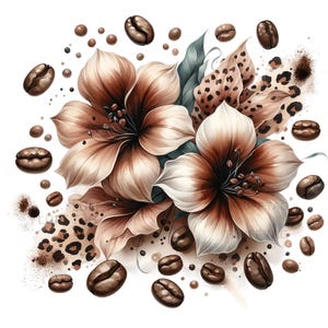Fleurs en grains de café 15 Images PNG sur fond transparent Clipart à usage commercial