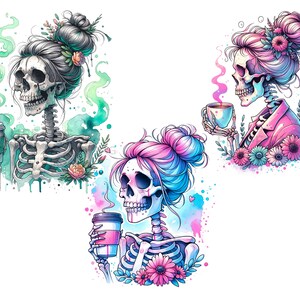 Skull Messy Bun Clipart 15 PNG Images Coffee Mama Skull Transparent