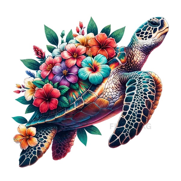 Floral Sea Turtles 18 PNG Images Transparent Background Commercial Use Clipart