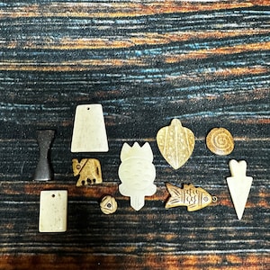 Real Drilled Water Buffalo Bone Beads Pendant Animal art craft supply beading Jewelry collection witch craft voodoo renaissance fair unique