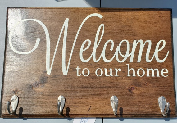 Welcome Wood Sign With Hooks Home Decor Etsy