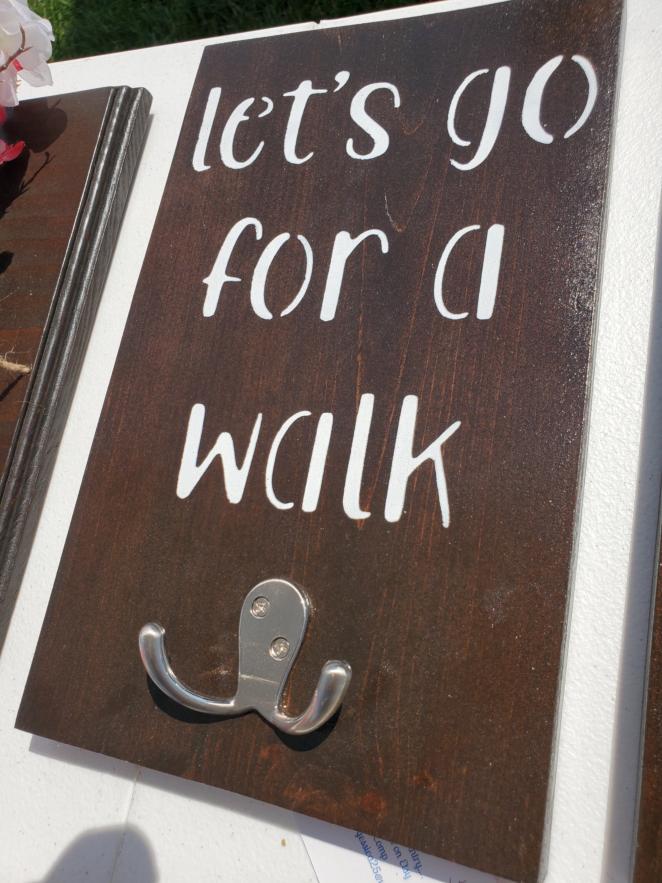 Let's Go for a Walk Handmade Wood Sign- Dog Leash/collar Hanger