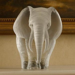 Gorgeous Vintage Mats Jonasson Elephant Figural Swedish Crystal Glass Sculpture Paperweight | Wildlife Series | Made In Sweden