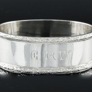 Fine Canadian Birks Sterling Silver Scroll Brim Oval Dinner Napkin Ring ~ E.R.W Monogram ~ One Of Two Listed ~ Part Of A Listed Collection