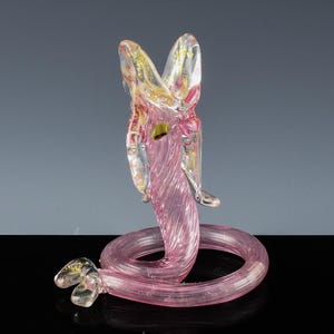 Interesting Vintage Miniature Murano Gold Aventurine Gold Flakes Pink & Gold Fish Figural Flower Bud Vase Figure | Unique