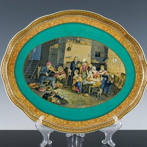 Handsome Antique Victorian 19th Century Pratt Ware Oval Platter Plate Entitled The Blind Fiddler - Very Detailed Design.