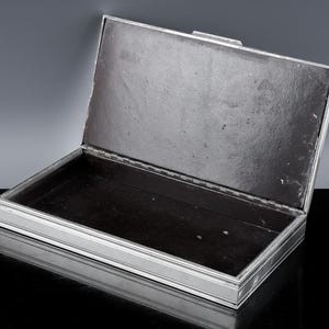 Interesting Vintage Silver Plate Lined Cigar Cigarette Jewelry Storage Box | Monogrammed As Seen | Vintage Silver Piece | Fine Gift For Him
