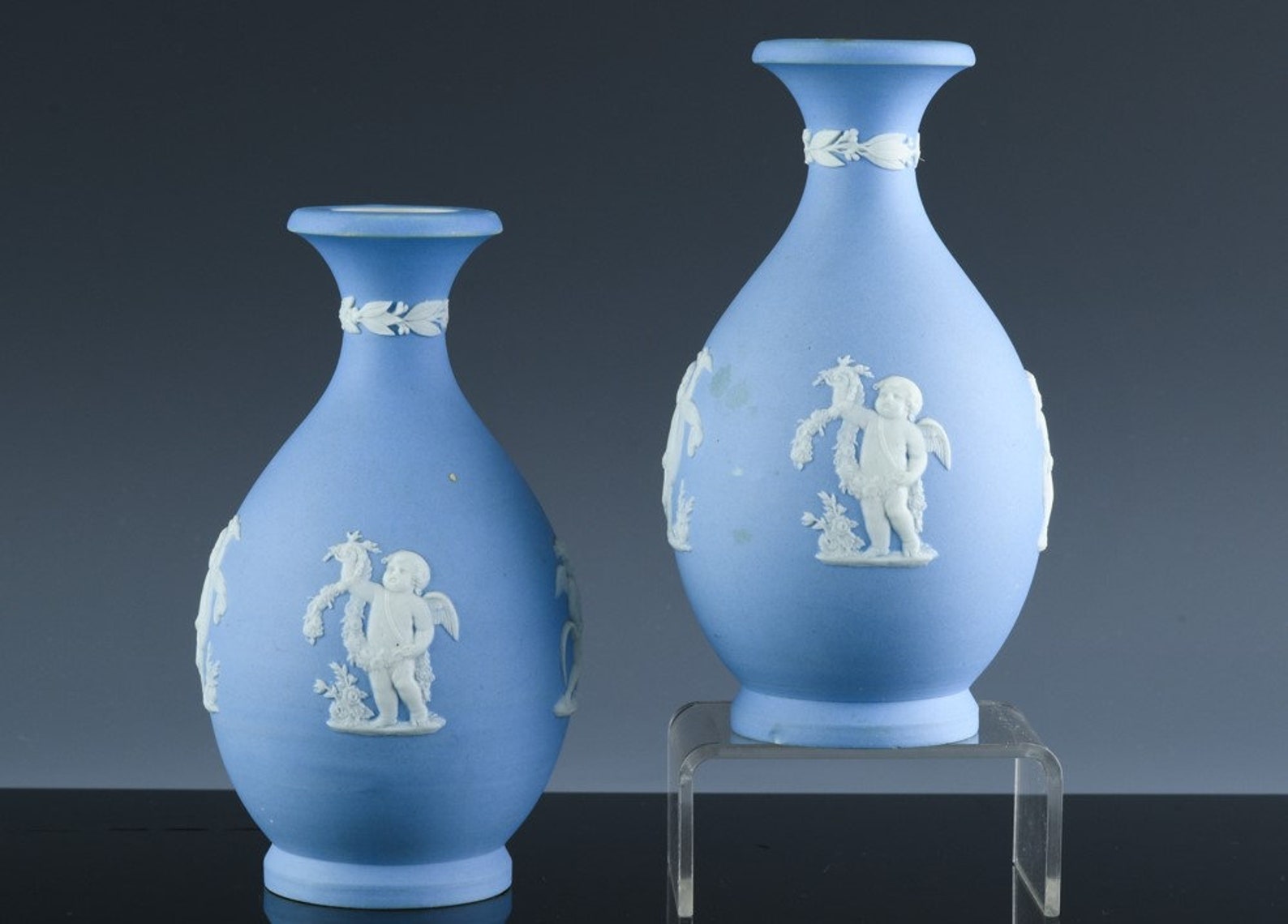 Fine Pair Antique Wedgwood Jasperware Blue White Cupido | Etsy