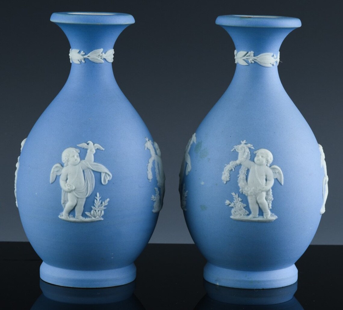 Fine Pair Antique Wedgwood Jasperware Blue White Cupido | Etsy