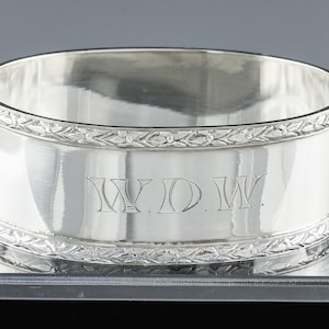 Fine Canadian Birks Sterling Silver Scroll Brim Oval Dinner Napkin Ring ~ W.D.W Monogram ~ One Of Two Listed ~ Part Of A Listed Collection