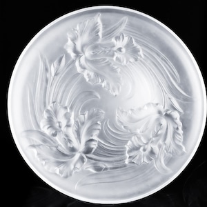 Gorgeous Very Large Older Vintage Signed Verlys French Art Nouveau Orchid Pattern Satin Glass Charger Plate Serving Tray | Superb Quality