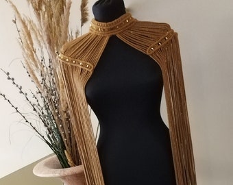 macrame dress , birthday dress , shiny material , crazy party dress , festival dress , fringed dress ,brown dress , boho dress,burnungman