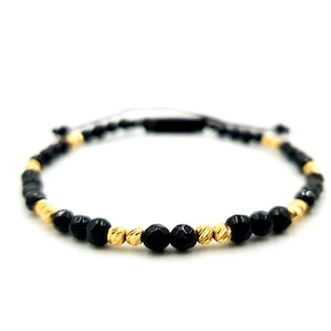 Luxury bracelet,14k Yellow SOLID GOLD /Gold and Black Onyx Natural Stones Bracelet/Gift Bracelets for Women and Men