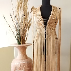 Macrame dress, shiny material ,crazy party dress ,Burning Man Costume ,Custom macrame Top, Beach cover up