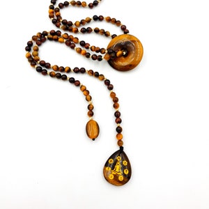 14K Gold Tiger Eye Necklace – Personalized Solid Gold Chakra Jewelry – Natural Donut Pendant – Custom Unisex Necklace – Gift for Her & Him